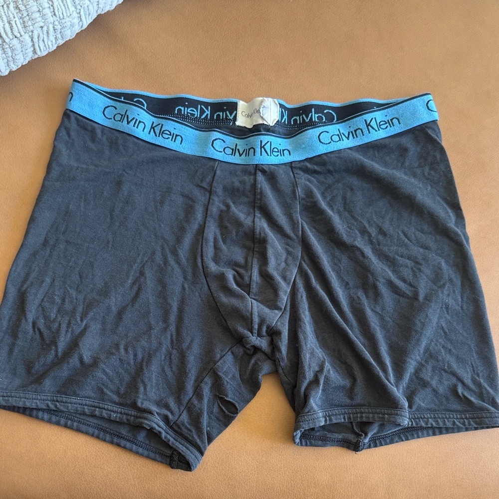 Calvin Klein Men's Gray Boxer Briefs with Blue Waistband